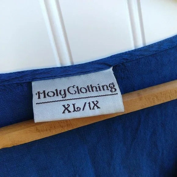 Holy Clothing Rachelle Tunic Top Size XL 1X Blue Ruffle Embroidered Tassels - Picture 8 of 11